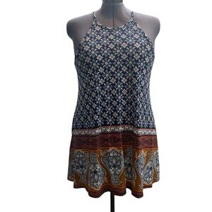 Xhilaration Women's XL Blue Brown White Sleeveless Mini Sun dress or tunic top